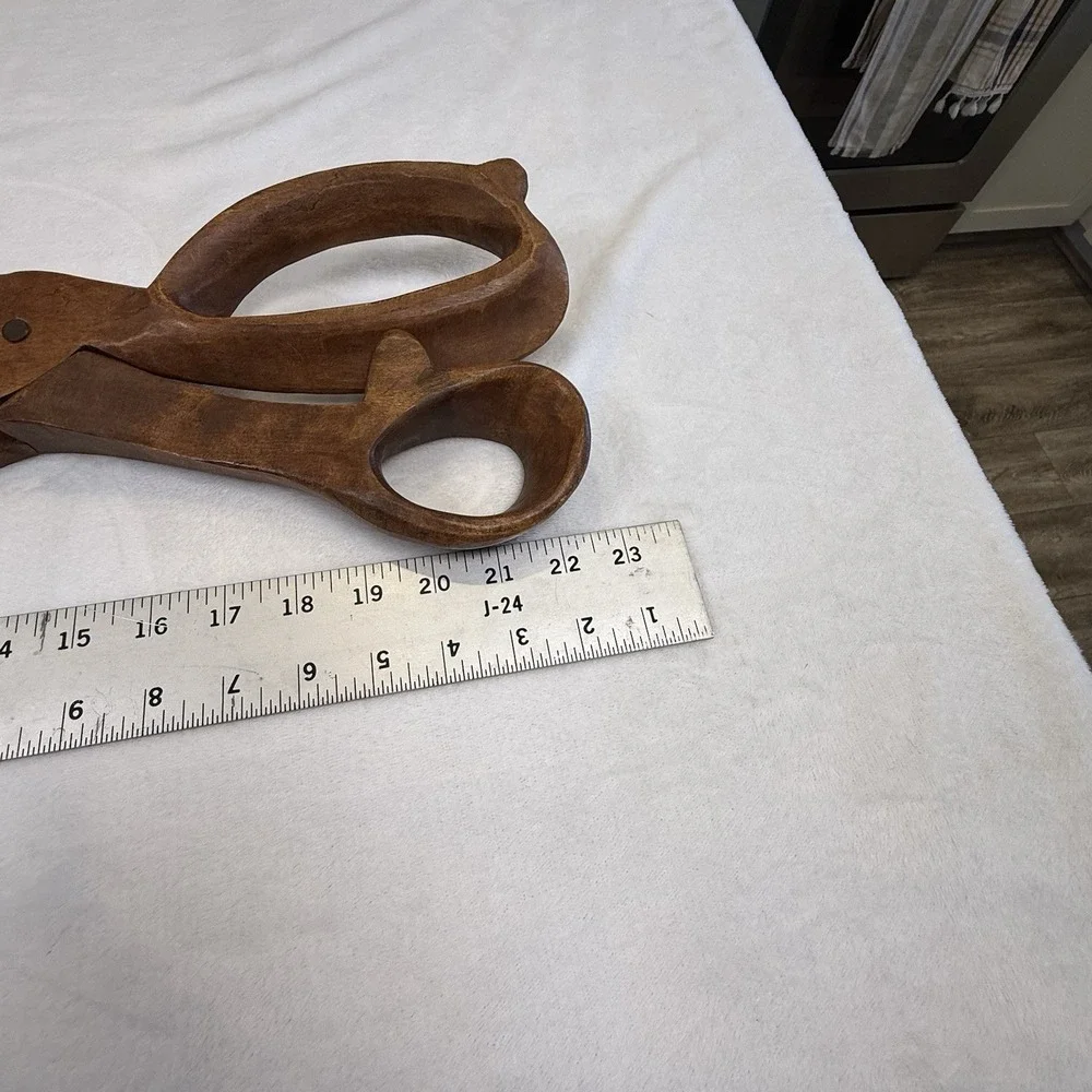 Large Hand Carved Wooden Scissors 23